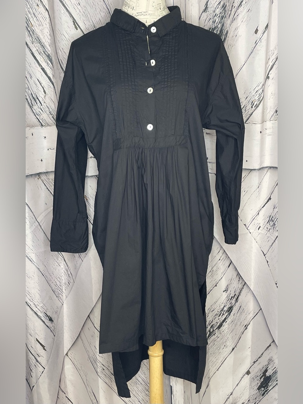 Namsar pintuck button-front tunic shirt black cotton Size S/M